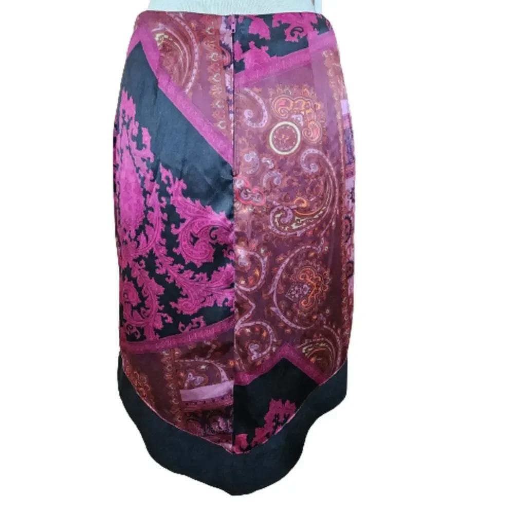 Burgendy High Low Paisley Midi Skirt Size 8 - Picture 3 of 3